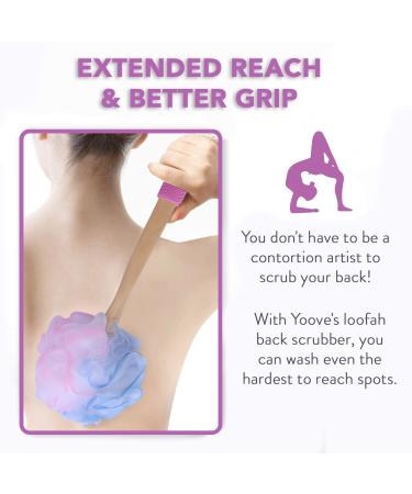 Loofah Back Scrubber - Bamboo Charcoal Fiber Bath Sponge Set for Men & Women - Includes Handle & Hook - Pink - Buy Online on GoSupps.com