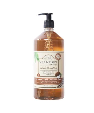 A La Maison Pure Coconut Liquid Hand Soap | 33.8 oz. Pump Bottles Moisturizing Natural Hand Wash Soap | Triple French Milled | Gentle To Hands