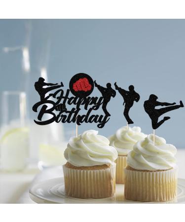 AROKIPPRY five Boxing Player Cupcake Toppers Glitter Boxing Cupcake Boxer Gym Theme Baby Shower Birthday Party Cake Decorations Supplies Black 2 - Buy Online on GoSupps.com