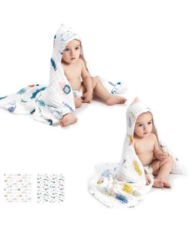 BC BabyCare hooded-baby towel Musselin-Kotton-Babyzezeiten for newborn boys and girls super absorbent baby bath towels with hood 95 * 95 cm cotton -2 pieces