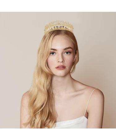 Wedding Tiara - Vofler Pearl Crown & Crystal Rhinestone Headband for Brides Flower Girls & Pageants | Gold Princess Costume Accessory - Buy Online on GoSupps.com
