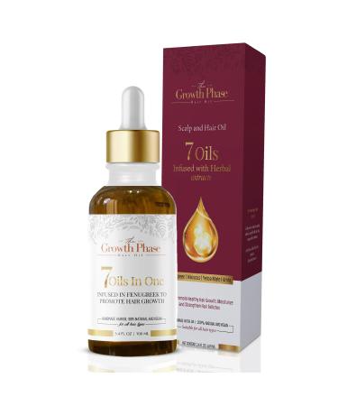 The Growth Phase Hair Oil Serum - 100% Natural with Castor Onion Fenugreek Amla Oils and Caffeine - Best Hair Loss Solution for Fast Hair Growth and Thickness Boost - Beard & Edge Growth