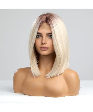 HAIRCUBE Ombre Shoulder Length Straight Bob Wig - Off-White Natural Middle Part Cosplay Wig (12inch) - Buy Online on GoSupps.com