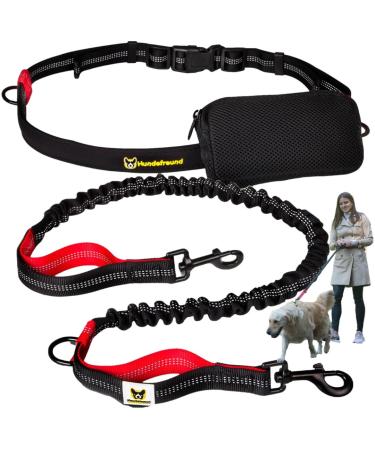 Jogging line |Premium dog leash 120cm to 170cm |Elastic reflective tear -resistant padded belly belt with bag |Run free -handed walks hike red - Buy Online on GoSupps.com