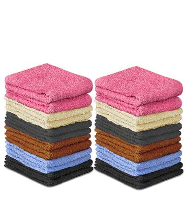 QUBA LINEN Wash Cloth Set - Pack of 24 100% Cotton - Flannel Face Cloths Highly Absorbent and Soft Feel Fingertip Towels (12x12 Pack of 24)