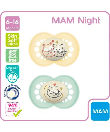 MAM Original Night Pacifier Set for Girls - Soft Silicone 6-16 Months 4-Pack with Sterilizer Cases - Ideal for International Shipping - Buy Online on GoSupps.com