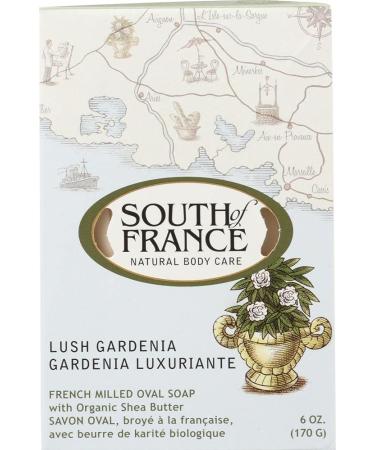 South of France Lush Gardenia French Milled Soap with Organic Shea Butter 6 oz (170 g)