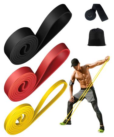 Rantizon Resistance Bands Set of 3 long resistance band for Men Women with 3 Different Resistance Levels Gym Bands Resistance for Exercise Training Yoga Fitness Band for Chest Expanding Arm Leg Multicolour