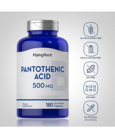 Piping Rock Pantothenic Acid 500mg | 180 Capsules - Non-GMO & Gluten-Free Supplement - Buy Online on GoSupps.com