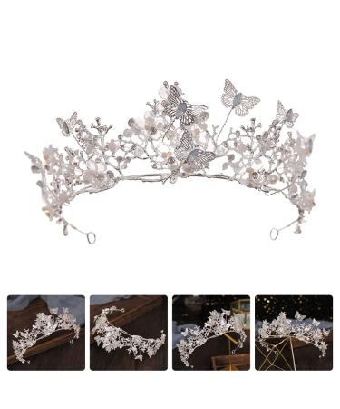 HEALLILY Baroque Crystal Butterfly Flower Tiara Crown - Bridal Headband for Women in Silver - Buy Online on GoSupps.com
