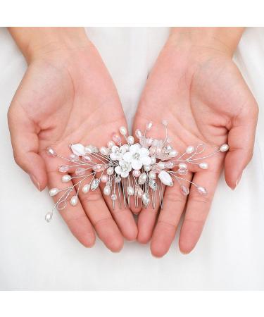Vakkery Flower Bridal Hair Comb | Pearl & Crystal Wedding Accessories for Women & Girls - Buy Online on GoSupps.com