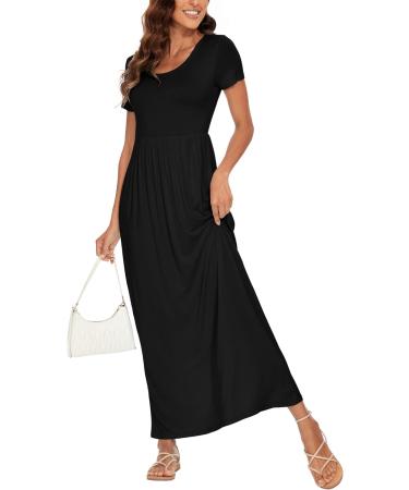 YUNDAI Women's Floral Maxi Maternity Dress with Pocket - Short Sleeve (S, Black) - Buy Online on GoSupps.com