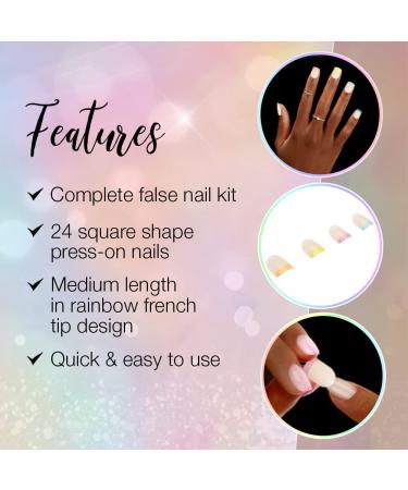 Ardell Nail Addict - Rainbow French | 24 Colorful Press-On Artificial Nails with Glue & File | Short Tips Glebenagel Set for Beautiful Fingernails - Buy Online on GoSupps.com
