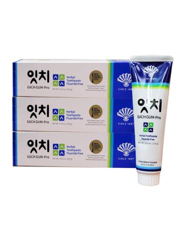 Each Gum-Pro Gum Strengthening Oral Cleanliness Deep Clean Dongwha Pharm Herbal Toothpaste with 3 Herbal- Chamomile Myrrh Rhatany- Fluoride-Free 120g (3)