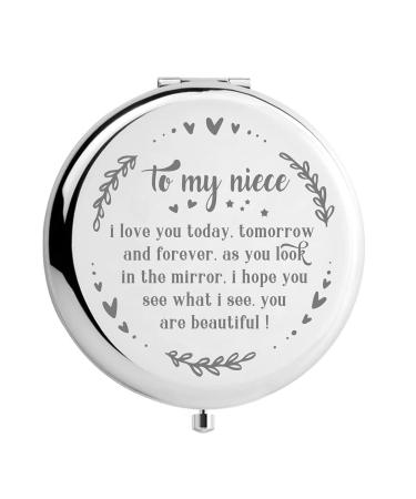 WHING Cute Interesting to My Niece Makeup Mirror Travel Cosmetic Engraved Compact Makeup Mirror for Niece Christmas Birthday Graduate Gifts  Niece Mirror Gift from Aunt Uncle