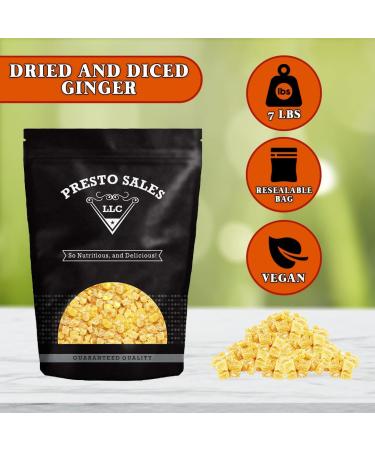 Presto Sales Crystallized Ginger Pieces 112 oz - Unsulphured Dried Candied Ginger 3-5mm - All Natural Non-GMO - Resealable 7 lbs Bag - Buy Online on GoSupps.com