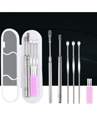 2Sets Stainless Steel Ear Wax Removal Tools Kit Hygiene Care Spiral Spring Curette Earpick Cleaning Spoons with Brush - Buy Online on GoSupps.com