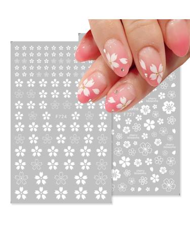 Flower Nail Stickers 3D Self Adhesive Nail Art Decals for Women Kids Girls Blossom Manicure Tips Nail Decoration Wraps for Acrylic Nails Beauty Charms Accessories (White)