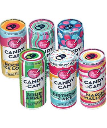 Birthday Cake Bubblegum Cotton Candy Marshmallow Flavour Rocket Ice Lolly Sour Apple Flavours Sugar Free Candy Can Drink - 330ml |Pick your Favourite Flavour & Number of Cans - Buy Online on GoSupps.com