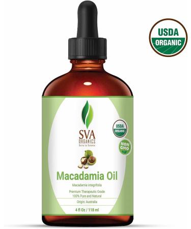 SVA Organics Macadamia Carrier Oil - 100% Pure Organic Certified - 118ml with Dropper - Cold Pressed for Soft Skin, Strong Hair - Therapeutic Grade Aromatherapy & Massage - Buy Online on GoSupps.com