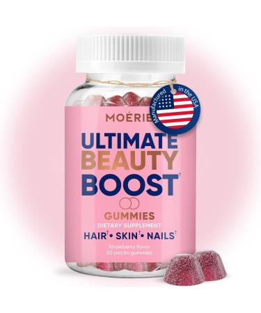 Moerie Hair Skin and Nails Gummies for Women & Men - Biotin for Hair Loss Gummy Vitamins & Growth Dietary Supplements - Sugarbear for Thicker Hair - Allergen Free - 60 per Serving - Balanced Diet Pack of 1