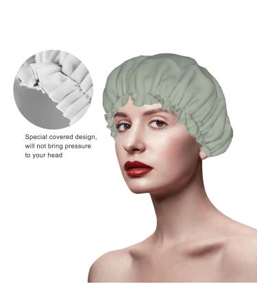 Sage Green Reusable Shower Cap- Double Layer Waterproof Hair Protector for Long Hair- Ideal for Women, Kids, and Men - Buy Online on GoSupps.com