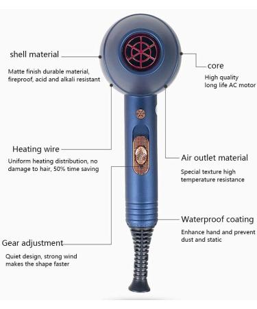 Hairdryer Professional Ionic Hair Dryer 2000W Powerful AC Motor Salon Fast Blow Dryers 3 Heat 2 Speed Settings Low Noise Hair Dryer with Hair Diffusers and 2 Nozzle for Home and Salon Blue Small Gift Brown - Buy Online on GoSupps.com