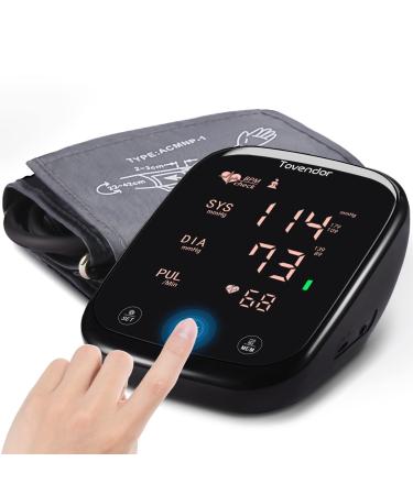 Tovendor Blood Pressure Monitor Automatic Upper Arm Machine Smart Touch Key Screen Large Backlit Display Adjustable Cuff Irregular Heartbeat & Hypertension Detector Batteries Included