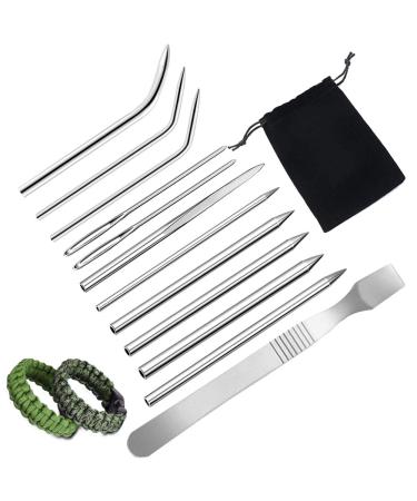 SENHAI 12 Pack Stainless Steel Paracord Needle with Cloth Bag Paracord Stitching Needle and Smoothing Tool for DIY Bracelets Weaving Laces Strings Clothing Decoration