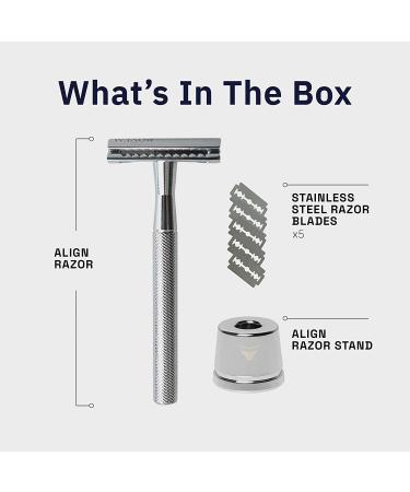 BOVEM Align Razor - Premium Single Blade Safety Razor for Men | Double Edge Razor with Stand and 5 Platinum Blades | Matte Silver - Buy Online on GoSupps.com