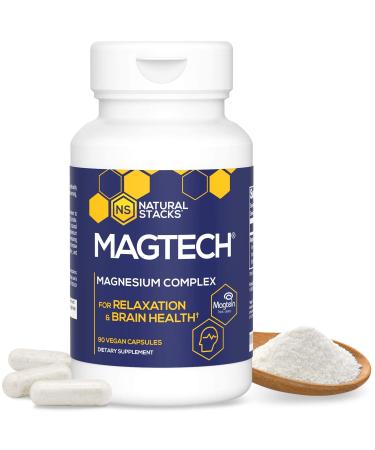 Natural Stacks MagTech Magnesium Supplement - Triple Blended 100% Chelated Magnesium Complex - L-Threonate (Magtein) for Memory & Focus - Glycinate for Sleep & Relaxation - Taurate for Muscle Cramps & Recovery, 90caps Caps