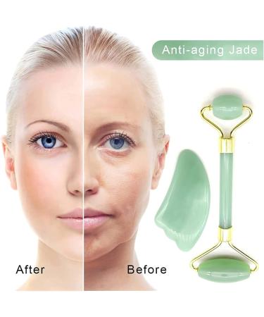 Gua Sha Scraper Board - Natural Crystal Jade Roller & Anti-Wrinkle Massage Tool Set - Gift Set in Pink Stone - Buy Online on GoSupps.com