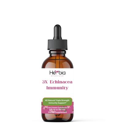 HERBIA 3X Echinacea Immunity Extra Strong Concentrated Organic Echinacea Blend with Angustifolia and Purpurea Root Herb and Flower for Immune Support Liquid Alcohol Extract 2 Fluid oz (60ml)