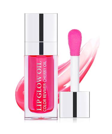 Alisesun Lip Oil Hydrating Tinted Lip Balm Plump Lip Gloss Lip Care Transparent Toot Lip Oil Tinted (015# Cherry Red)