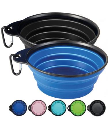 Gorilla Grip Portable Dog Food Bowl, Collapsible Sturdy Design, Silicone Pet Feeding Dish, with Carabiner, Easy Carry Foldable Dogs and Cats Water Bowls, Perfect for Walks, Traveling, Hiking 8 Cups Black Royal Blue
