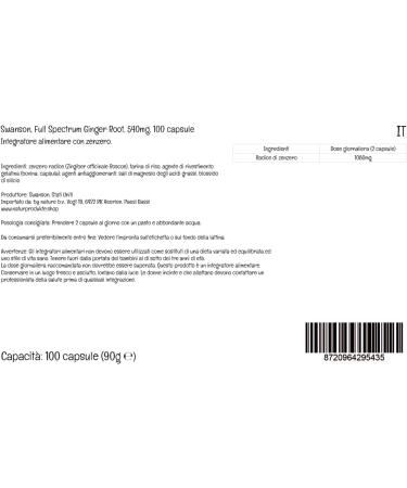 Swanson Full Spectrum Ginger Root 540mg High-Dose 100 Capsules SOYA-Free Gluten-Free GMO-Free - Buy Online on GoSupps.com