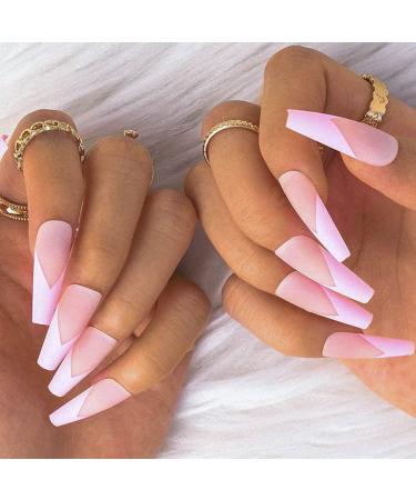 Sethexy Pink Ballerina False Nails - 24pc Acrylic French Tips with Glue | International Shipping - Buy Online on GoSupps.com