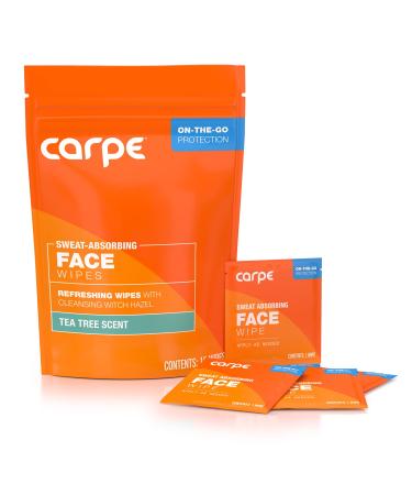 Carpe Sweat Absorbing Face Wipes (15 Facial Wipes). Witch Hazel & Tea Tree Oil Wipes Infused with Eucalyptus. Energizing  Refreshing  and Soothing. Sweat  Oil  and Acne Control Tea-Tree