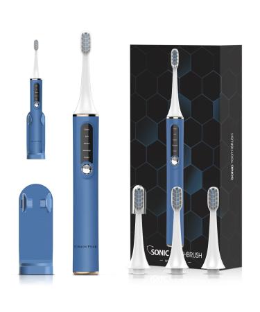 Adults Sonic Electric Toothbrush Rechargeable Electric Toothbrush for Man Women Couples Toothbrush with LED Mode Indicator 30s Reminder 2 Mins Timer 5 Modes 4 Brush Heads Wall-Mount Holder Blue+4 Heads+hold(packag...