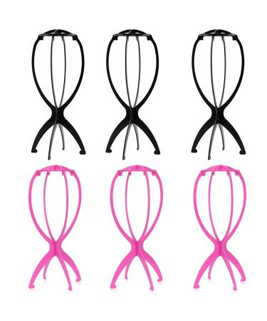 Wig Stand 6 Pack Wig head Stand Wig head 6 PCS Wig Stand for 14.2 Inch wigs Portable Wig Holder Hat Display Portable Travel Wig Holder Stands for Multiple Wig Head Stand(3 Black and 3 Hot Pink) 14.2 Inch (Pack of 6) Black and Hot Pink