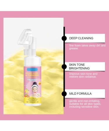 Turmeric Kojic Acid & Mousse Cleanser with Brush Exfoliating Unclog Pores Acne Scars Smooth Skin Foaming Face Cleanser for Dark Spots Dull Skin Gentle Facial Cleanser For All Skin Types 150ML - Buy Online on GoSupps.com