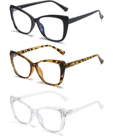 PRTCSLWD Reading Glasses for Women 3 Pack Cat Eye Oversized Blue Light Blocking Glasses +1.5 3pcs-black/Tortoiseshell/Transparent 1.5 x - Buy Online on GoSupps.com