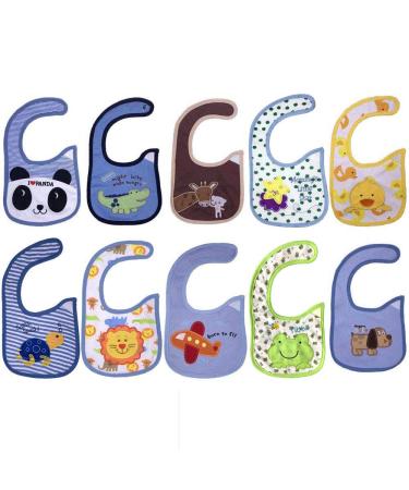 Yafane Baby Bibs Waterproof 10 Pack | Soft Cotton Velcro Fastener for Boys & Toddlers | Blue - Buy Online on GoSupps.com