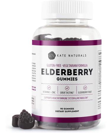 Elderberry Gummies with Zinc and Vitamin C for Adults & Kids (90 Gummies, 45 Days Supply) - Kate Naturals. Tasty Immune Support Gummies with Immunity Vitamins 90 Count (Pack of 1)