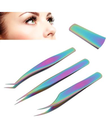 Nail Art Tweezers False Eyelashes Tweezers 3 Pieces Curved and Pointed Straight Half-Curved Makeup Tweezers Rainbow Stainless Steel Precision Jewelry-Making T - Buy Online on GoSupps.com
