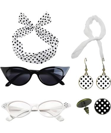 50s Accessories for Women Drop Earrings Headbands 1950s Outfi Set - Vintage Polka Dot Hair Bands with Chiffon Scarf Eye Glasses for Girls White One Size - Buy Online on GoSupps.com
