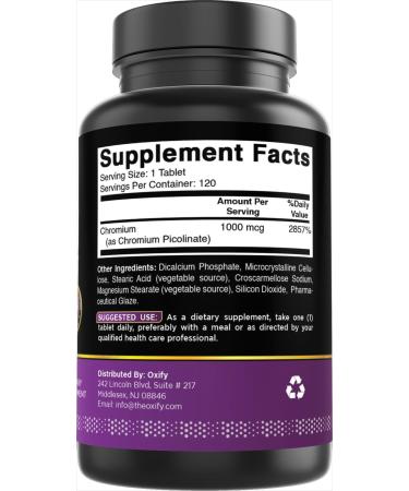 Oxify Chromium Picolinate 1000 mcg | 120 Tablets | Gluten-Free Non-GMO | Supplement Made in USA - Buy Online on GoSupps.com