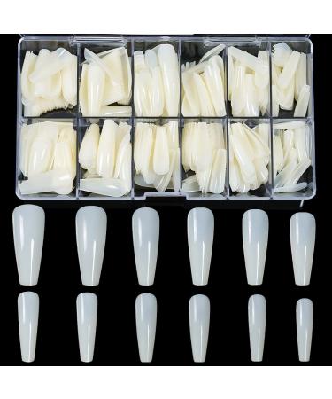 Long Coffin Board Fake Nails - Natural Color 504 Pieces Full Cover Acrylic Nails for DIY Ladies Nail Salon - Ballerina Shape, 10 Sizes - Buy Online on GoSupps.com