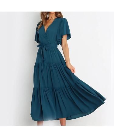 asntrgd Women's 2023 Summer Dress - V Neck Ruffle Wrap Maxi Sundress in Green XL - Buy Online on GoSupps.com