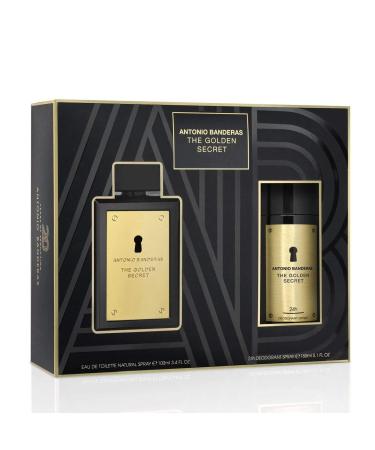 The Golden Secret by Antonio Banderas for Men 2 Pieces Gift Set (Eau De Toilette 3.4 Ounce Spray + 5.1 Ounce Deodorant Spray)